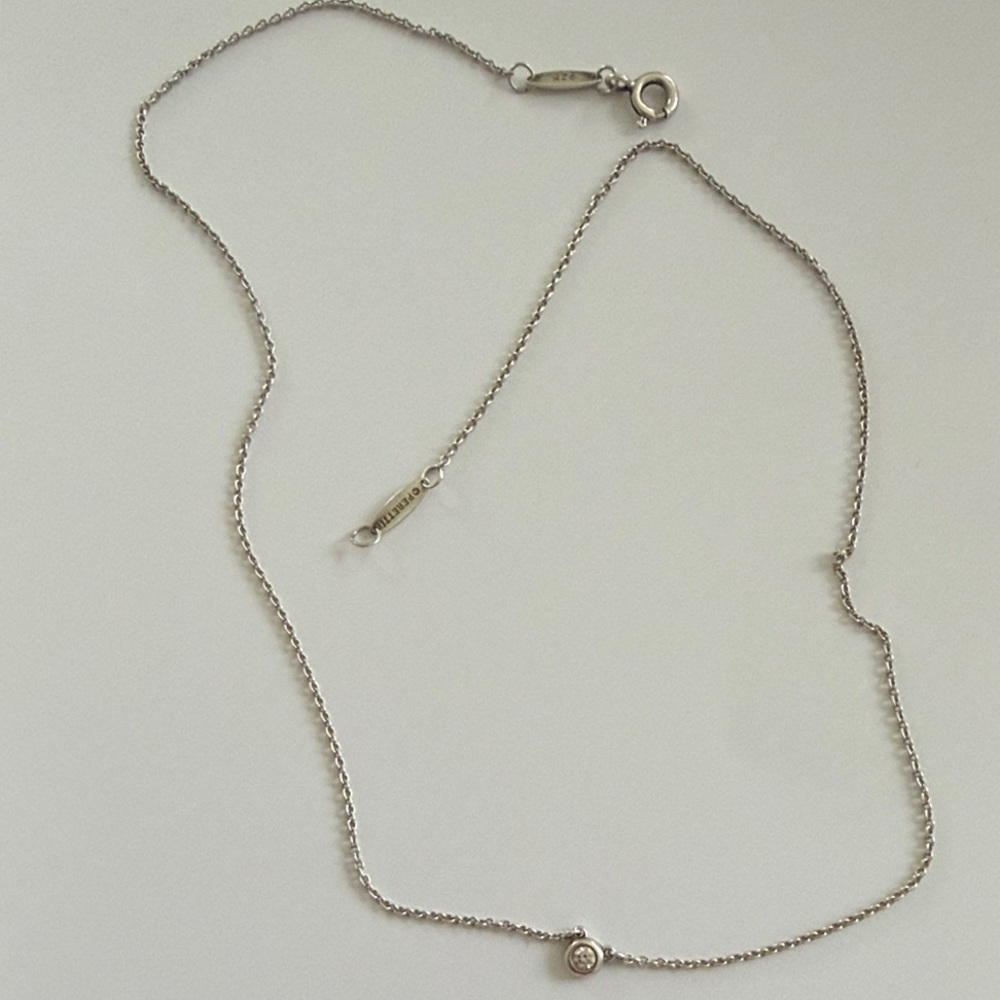 Tiffany & Co. Elsa Peretti - Sterling Silver Diamond Solitaire Necklace 15.25”